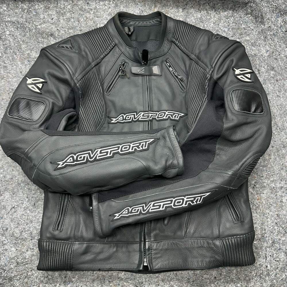 EUC AGV Sport Leather Motorcycle Jacket Black Size US 40